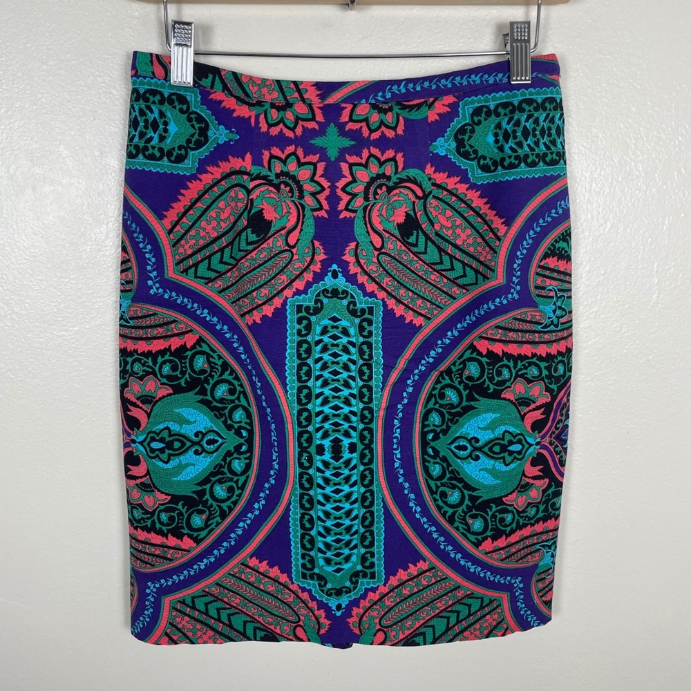Plenty by Tracy Reese Women's 4 Pencil Skirt Purple Teal Paisley Medallion Print